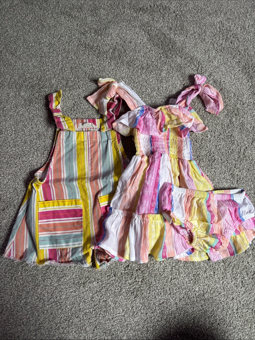 Jessica Simpson: Striped Pastel Girls' Dress & Romper Set - Pink Yellow Blue